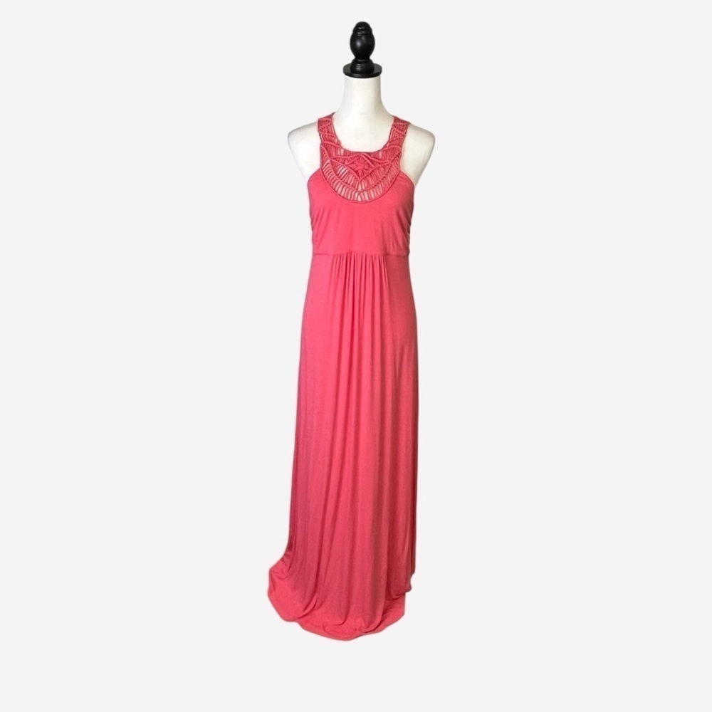 Tommy Bahama Tambour Crochet Neck Maxi Dress Coral Medium M - Picture 2 of 11